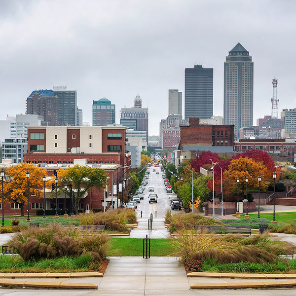 Downtown Des Moines viewed from the Iowa State Capitol